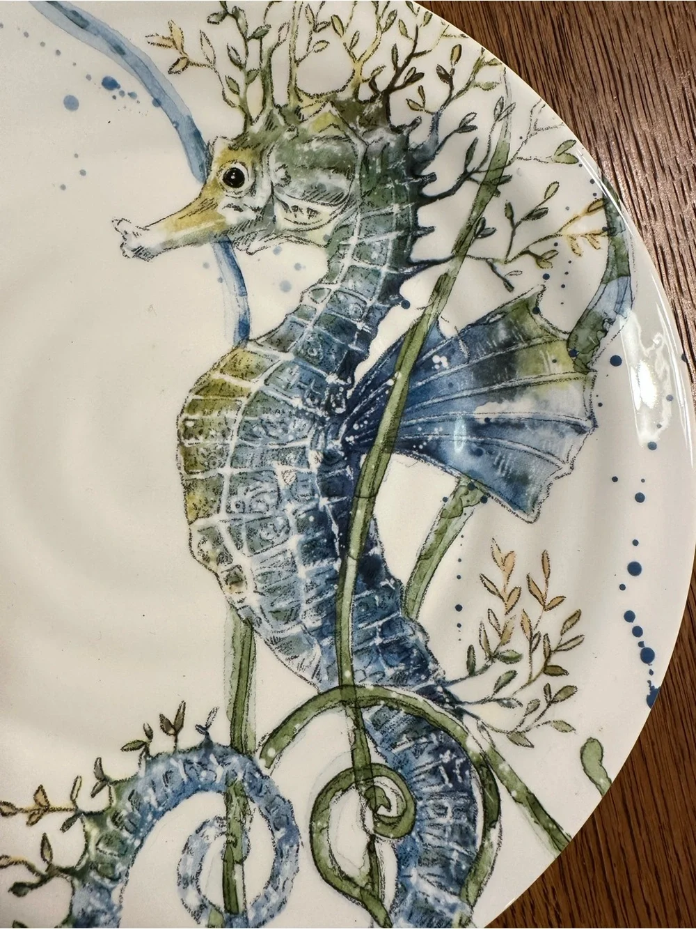 Pier 1 Sea Life Seahorse 9” Salad Plate Ironstone Coastal Nautical Discontinued